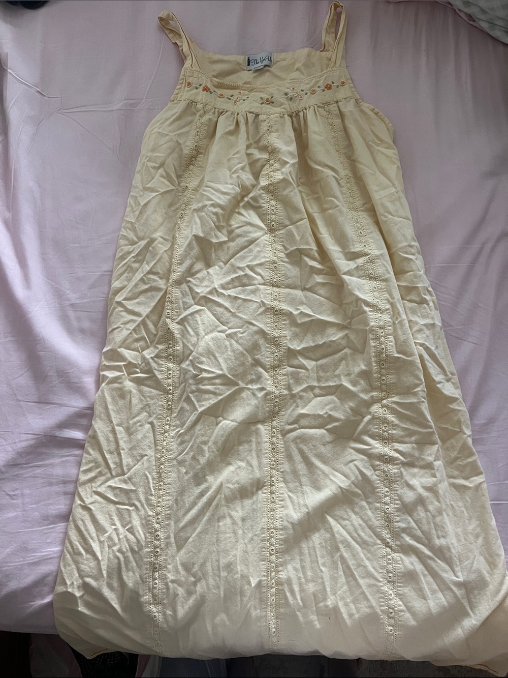 Light Yellow Embroidered Spaghetti-Strap Maxi Dress